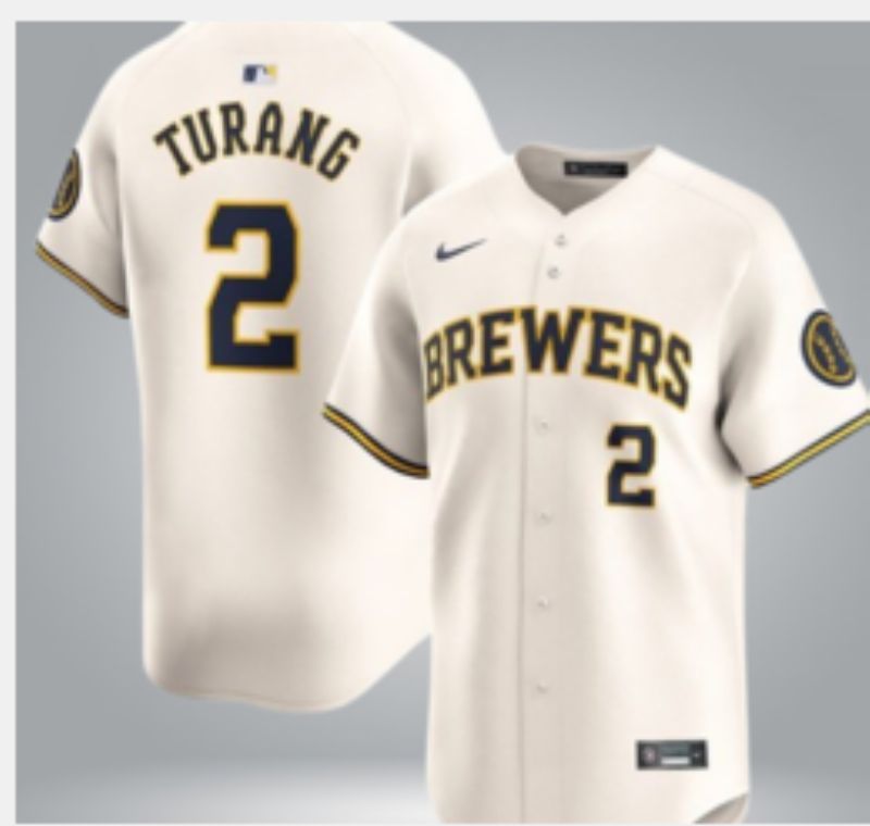 Men 2025 Milwaukee Brewers #2 Turang Cream 2025 Nike MLB Jersey 018->milwaukee brewers->MLB Jersey